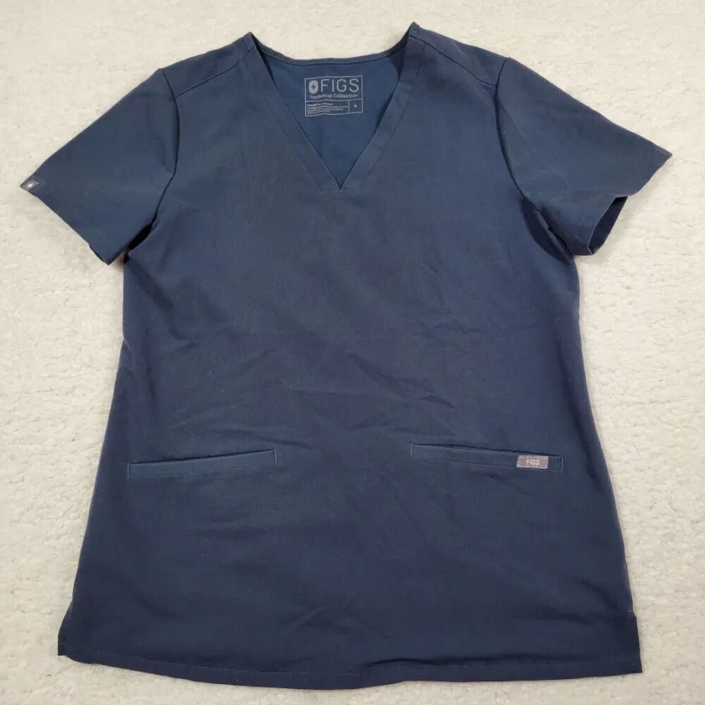 Figs Scrubs Women's Top Blue Short Sleeve V Neck Technical Collection Small S